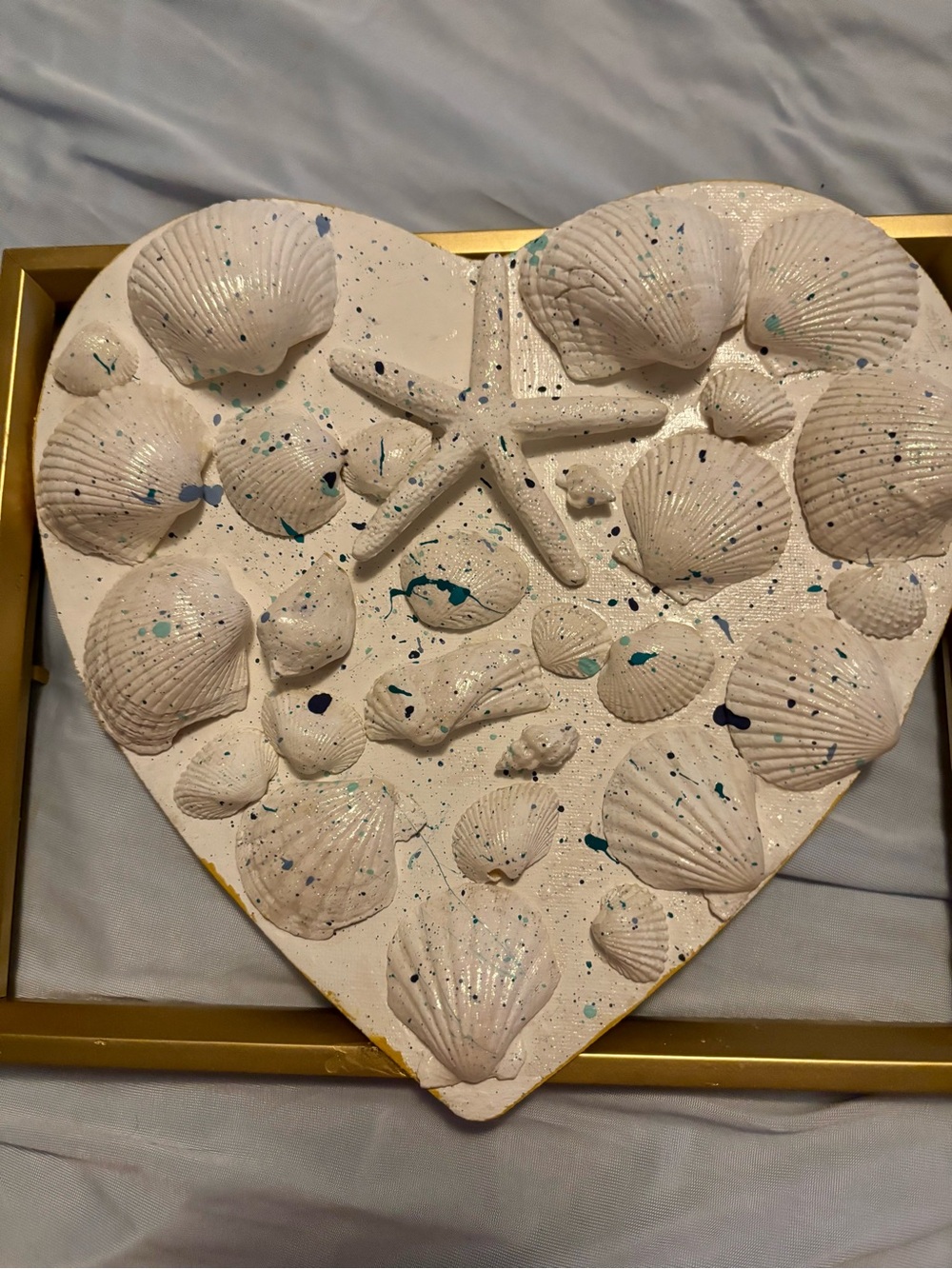 Handmade White Seashell Heart Wall Art 8”x 10”
